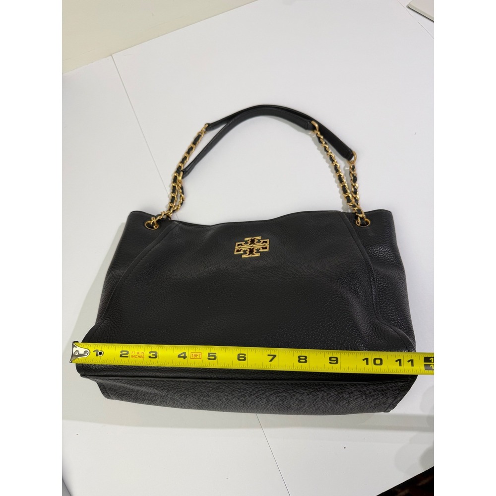Tory Burch Britten Small Slouchy Tote Black Pebbled Leather Gold Chain Bag - Picture 8 of 16